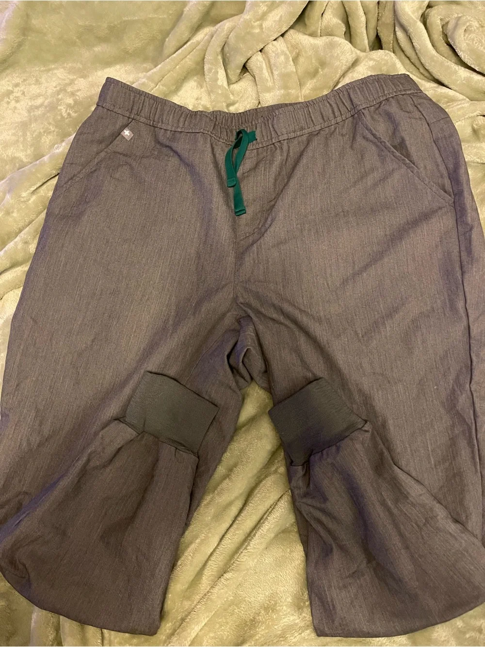 Figs Men's Gray Jogger Pants with Green Drawstring